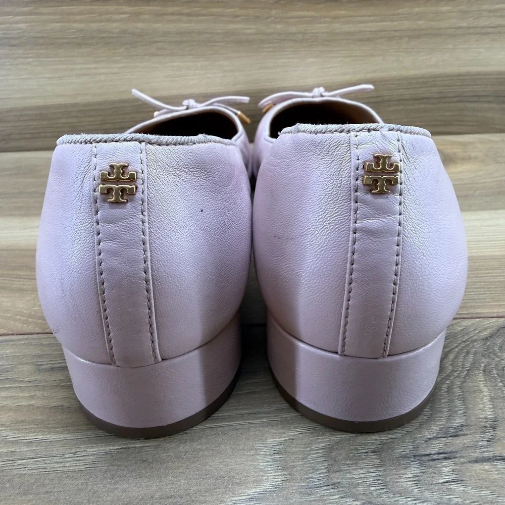 Tory Burch Bow Low Heeled Pumps 8 M Light Pink Soft Leather Chic Office Casual